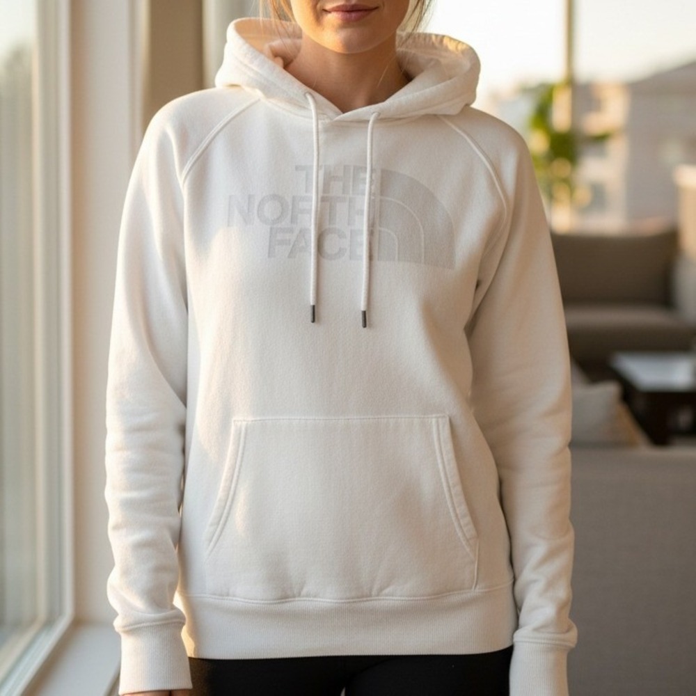 The North Face Womens White Tonal Logo Raglan Pullover Hoodie XL Regular Fit
